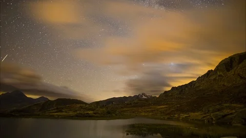 Timelapse of Cloudy Milkyway in Alps over the lake Stock Footage