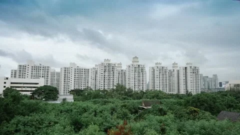 Timelapse cloudy sky above the apartement buildings Stock Footage