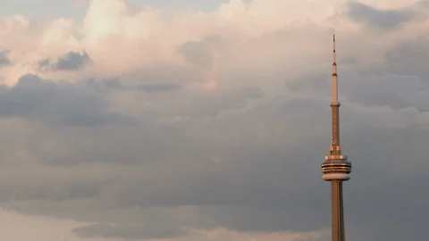 Timelapse of cloudy sky with CN Tower in Toronto Stock Footage 104229552