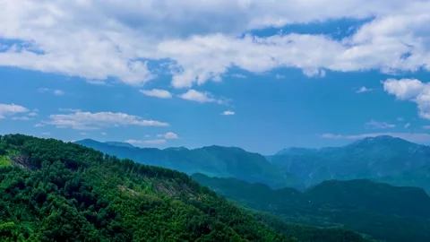 Timelapse of the cloudy sky in the mountains. The clouds are floating fast Stock Footage 134538821