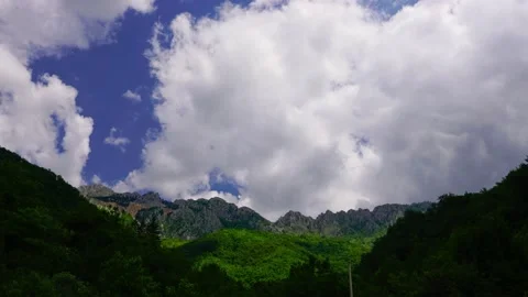 Timelapse of the cloudy sky in the mountains. The clouds are floating fast Stock Footage 134539284