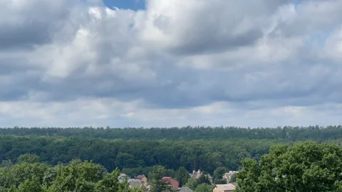 Timelapse of a cloudy sky over a green forest. Natural landscape Stock Footage 201329033