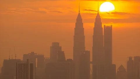 Timelapse of cloudy sunset over downtown Kuala Lumpur, Malaysia. Stock Footage 113441204