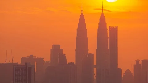 Timelapse of cloudy sunset over downtown Kuala Lumpur, Malaysia. Zoom In. Stock Footage 113441205