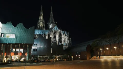 Timelapse Of Cologne Cathedral During The Evening Stock Footage 95959745