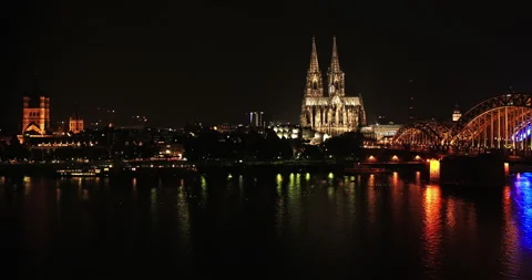 Timelapse of Cologne central cathedral with clouds passing by at river rhine Stock Footage 151869637