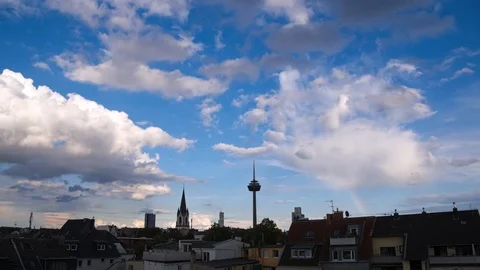 Timelapse of cologne skyline with impressive blue sky and clouds, colonius Stock Footage 80096826