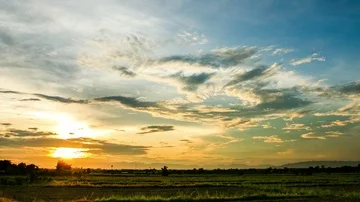 Timelapse colorful dramatic sky with cloud at sunset. Stock Footage 86074569