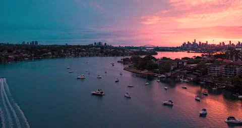Timelapse of a colourful sunrise over Sydney Harbour, Sydney Stock Footage