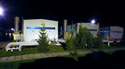 Timelapse Of Compressor Station At Night Stock Footage 39143132