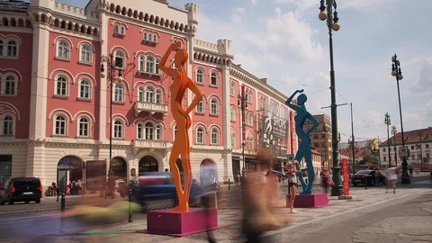 Timelapse of Comtemporary Art and Republic Square, Prague Stock Footage 93337187