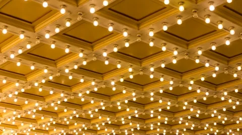 Timelapse of Concert Hall Blinking Ceiling Vintage Marquee Lights UHD 4k Stock Footage 56884300