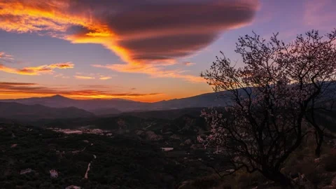 Timelapse of a conic lenticular cloud on sunset HD H264 Stock Footage 310055848