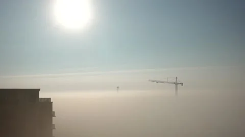 Timelapse Construction 002 Cranes Building Apartments Morning Sunrise Dew Fog Stock Footage 222423384
