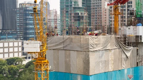 Timelapse Construction the buildings. Crane and Workers. Stock Footage 117918940