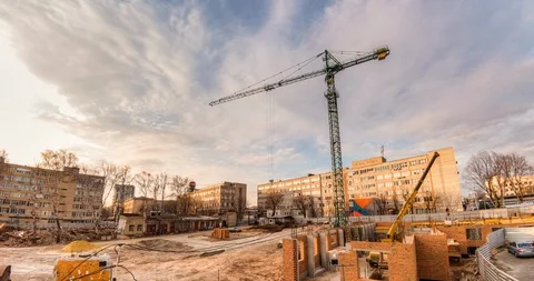 Timelapse with the construction crane over beautiful clouds Stock Footage 122173970