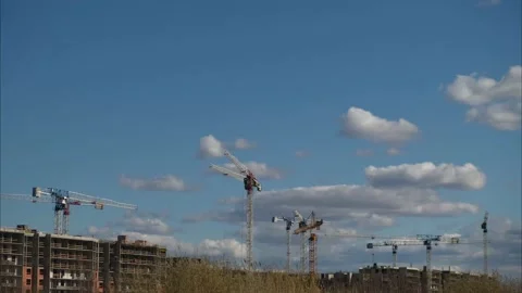 Timelapse construction cranes on the construction of new houses Stock Footage 196263118