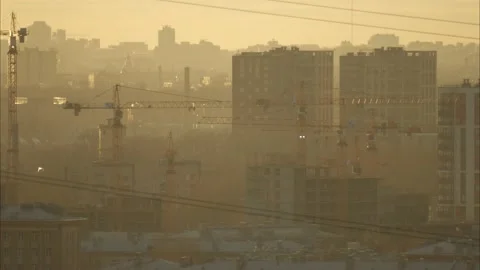 Timelapse construction cranes on the construction of new houses Stock Footage 196263125