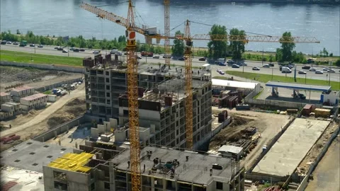 Timelapse construction cranes on the construction of new houses Stock Footage 197441647