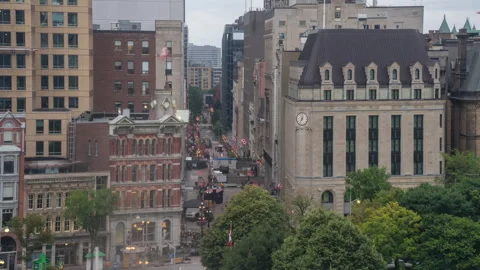 Timelapse of construction cranes working on Parliament Hill in Ottawa, Ontario Stock Footage 328091617