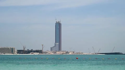 Timelapse of construction progress at Wynn Casino on Al Marjan Island under.. Video stock 333707180