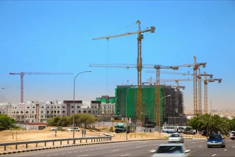 Timelapse of a construction site in Al Ghubrah South area, Muscat Video stock 45196448