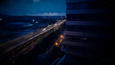 Timelapse of construction site and highway during sunrise, Hangzhou, China Stock Footage 160788521