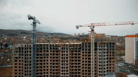 Timelapse of the construction site. Cranes working on the construction Stock Footage 118689082