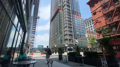 Timelapse of construction work &amp; workers on New Skyscrapers in Lower Manhattan Stock Footage 203803030