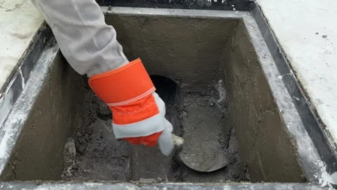 Timelapse, Construction worker is cementing sewerage walls at home Stock Footage 207743790