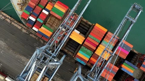 Timelapse container cargo ship boat in port harbor, export trade business Stock Footage 336446456