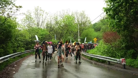 Timelapse Costume Parade in Rain Stock Footage 308302908