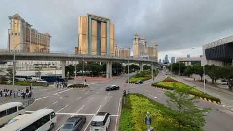 Timelapse of Cotai Strip Macau with light rail passing, 4k. Stock Footage 271629250