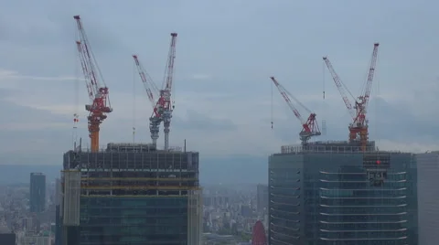 Timelapse crane machine work Osaka built tall tower property workplace day icon Stock Footage 46747703