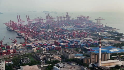Timelapse cranes load cargo vessels in Port of Shenzhen Stock Footage 118757928