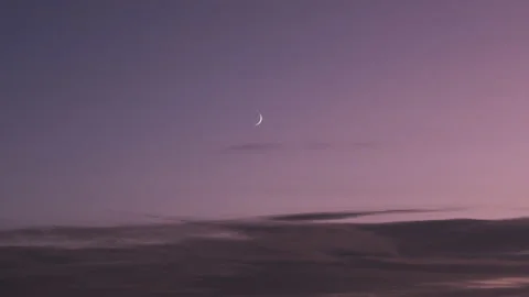 Timelapse of crescent moon during dawn Stock Footage 232767435