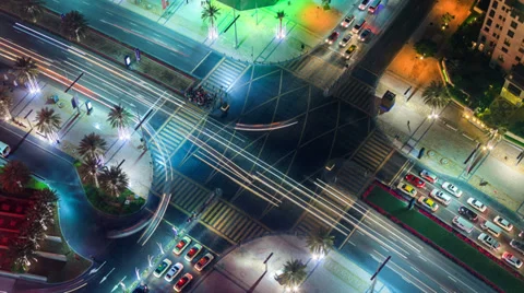 Timelapse crossroad at night from rooftop 4K Stock Footage 34440466