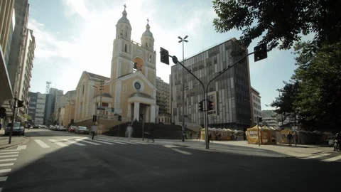 Timelapse of crossroads with cathedral 2K Stock Footage 89952350