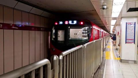Timelapse of crowd board Train on Marunouchi Line then the train depart Stock Footage 189497246