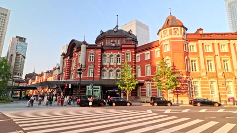 Timelapse of Crowd of Commuters and Passengers in front of Tokyo Station Stock-Footage 196008955