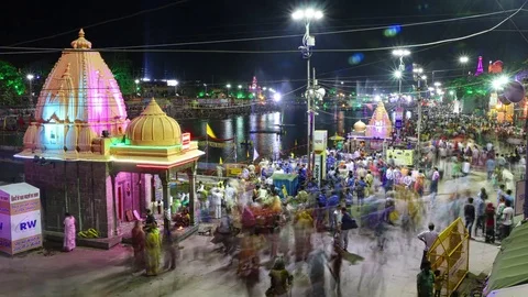 Timelapse - Crowd at Ramghat during Kumbh Mela at Ujjain, India 4K Stock Footage 84044399