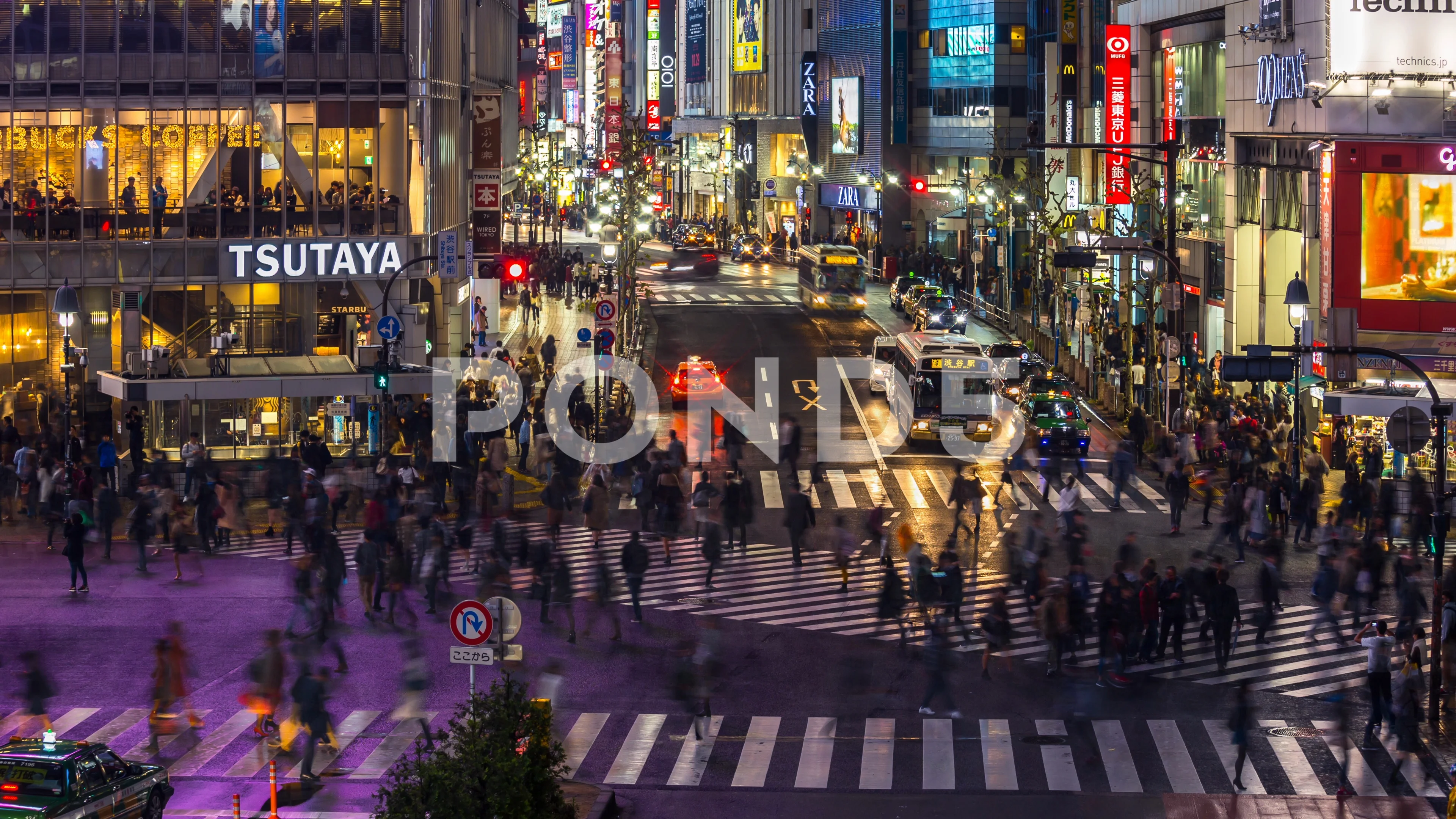 Timelapse of crowds of people crossing roads in Shibuya district