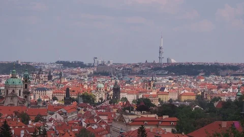Timelapse of Crowds Moving on Charles Bridge from Strahov Garden, Prague Stock Footage 93375841