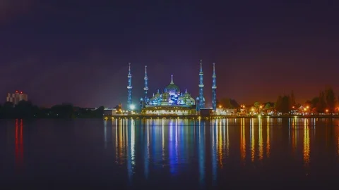 Timelapse of Crystal Mosque at night, tilt down effect Stock Footage 104016829