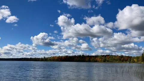 Timelapse cumulus cloud pattern in blue sky, lake low Stock Footage 273732462