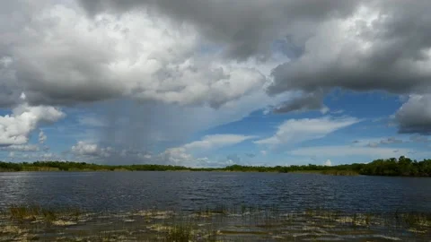 Timelapse of cumulus clouds over Nine Mile Pond in Everglades National Park 4K. Stock Footage 219375047