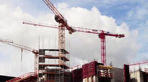 Timelapse from a cunstruction site with moving cranes Stock Footage 40974104