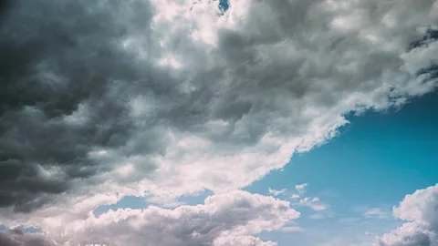 Timelapse Dark Blue Cloudy Rainy Sky. Rain Heavy Clouds Give Way To White Fluffy Stock Footage 251724054