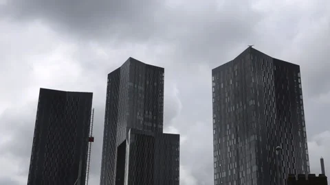 Timelapse of dark clouds over Manchester skyscrapers Stock Footage 135239790