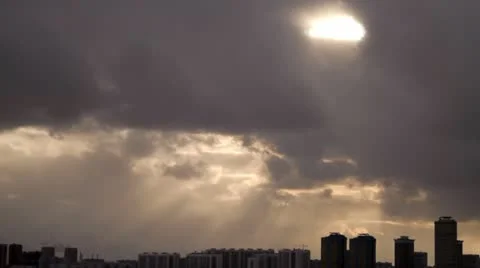 Timelapse of dark clouds passing by above Moscow city Stock Footage 10854404
